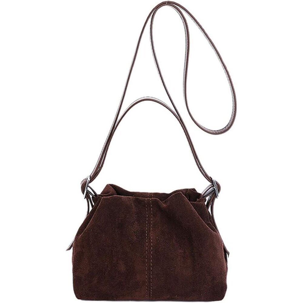 Suede Shoulder Bag Women Small Crossbody Handbag Bucket Satchel for Casual